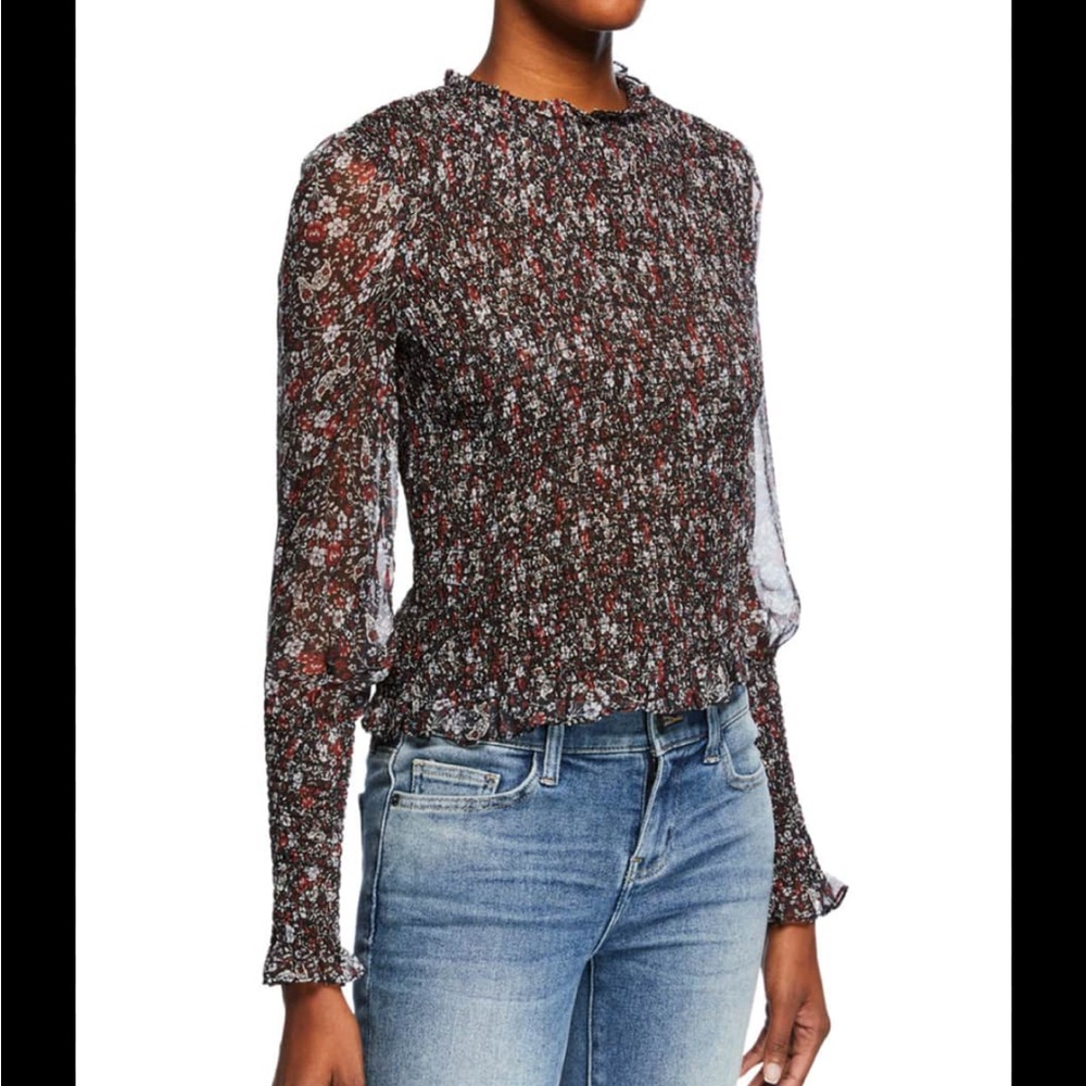 VERONICA BEARD Faire Black Multi Floral 100% Silk Top Size 2